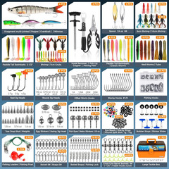 Large 4-Layer Tackle Box with Tackle Included, 547Pcs Fishing Lures Kit – Pliers