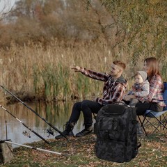 40L Fishing Tackle Backpack Bag With Rod Holders Cooler Storage Black Camo