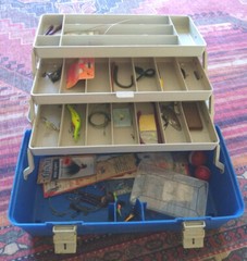 Vintage Plano 3 Tray Fishing Tackle Box with fishing lures
