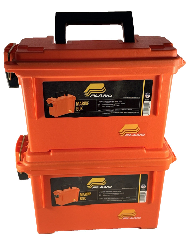 Lot of 2 Plano 1312-52 Marine Box Orange Water Resistant O-Ring Seal USA Nice