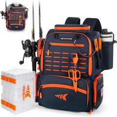 Bait Boss Fishing Tackle Backpack with Rod Holders-4 Tackle Boxes-Rain Cover,Sto