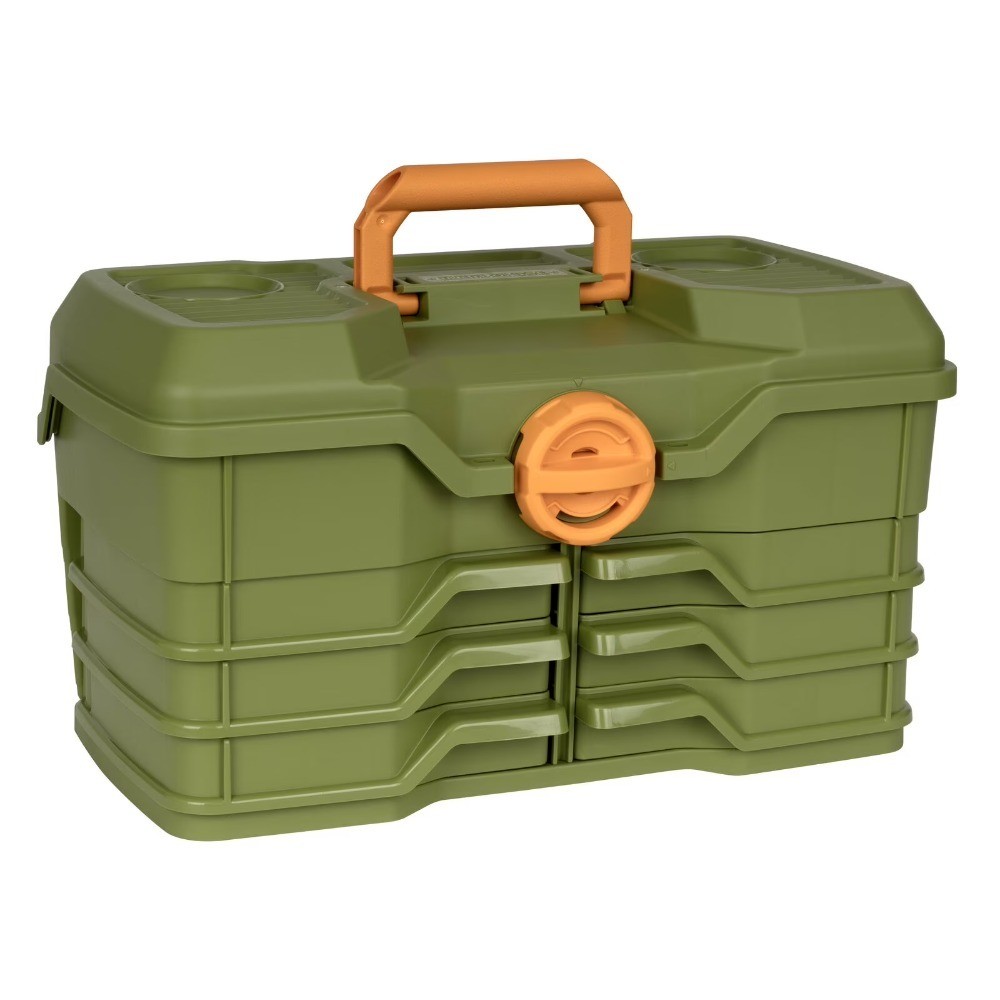 Large Fishing Tackle Box Plastic 15.5 Inch Green 6 Tray Storage Organizer