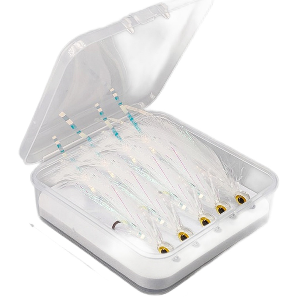Fly Lure Set 5pcs High Carbon Steel Hooks 3D Eyes Tinsel for Pike Sea Bass