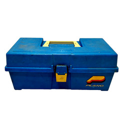 Vintage Plano Fishing Tackle Box with Hinged Tray Latch Blue 13 x 6 x 5 inches
