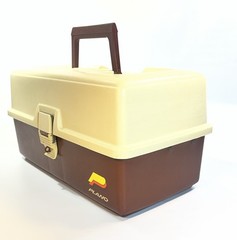 Vintage Plano 6800 Series Tackle Box Brown Cream Hard Plastic Fishing Organizer