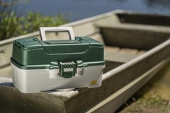 3-Tray Tackle Box W/ Dual Top Access Dark Green Metallic/Off White Premium