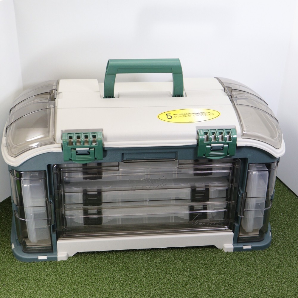 Plano 732 Outdoor Sports Angled Fishing Tackle Box Storage System, Green / Grey