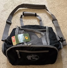 Bass Pro Shop Black Gray Ripcord Duffle Bag Carry Tote Shoulder Strap