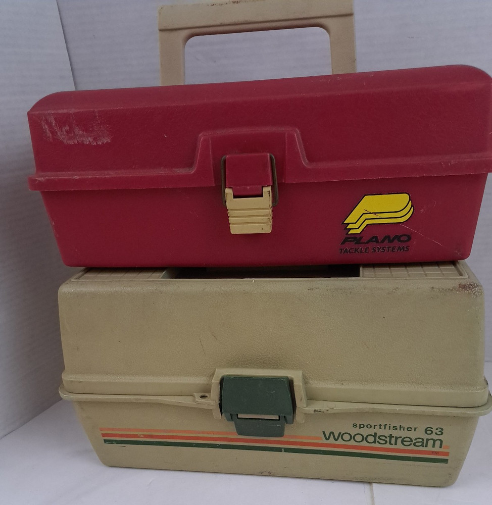 Vintage Sportfisher 3 Tiered Woodsteam &Plano Basic Tackle Boxes set of 2