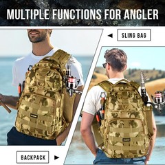 Khaki Fishing Backpack with Tackle Boxes, Waterproof Sling Tackle Bag For Fis…