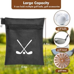 Golf Tee Bag, Waterproof Golf Tee Pouch with Rotating Clip, 6.9×5.4” Black
