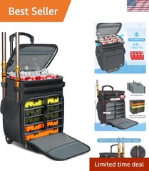 Fishing Tackle Box on Wheels with Rod Holders & 54L Storage Capacity