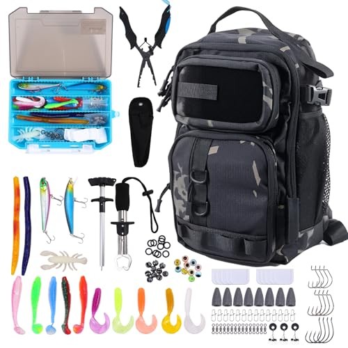 103PCS Fishing Tackle Bag, Fishing Gear for Men Adults, Camouflage Backpack