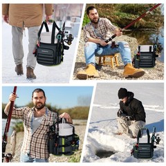 Dark Gray 5 Gallon Fishing Bucket Organizer Tackle Bag 15 MultiPocket Gear