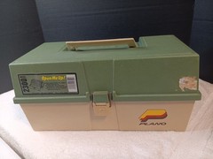 Vintage Plano 2300 3 Tiered Tackle Box Rugged Plastic Green Tan