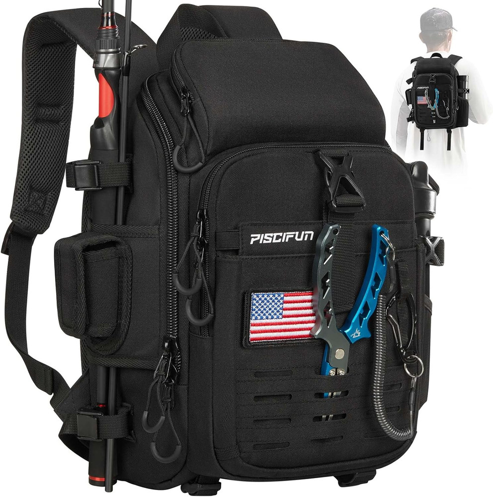 Fishing Tackle Backpack, Rod & Gear Holder, Water-Resistant | 15L