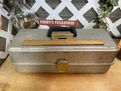 Vintage Aluminum UMCO 202A Tri Level Tackle Box- 16” X 6” X 6” Some Worm Damage