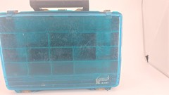 PLANO Vintage Fishing Tackle Box Organizer Two-Tier Tan Blue Translucent Lid