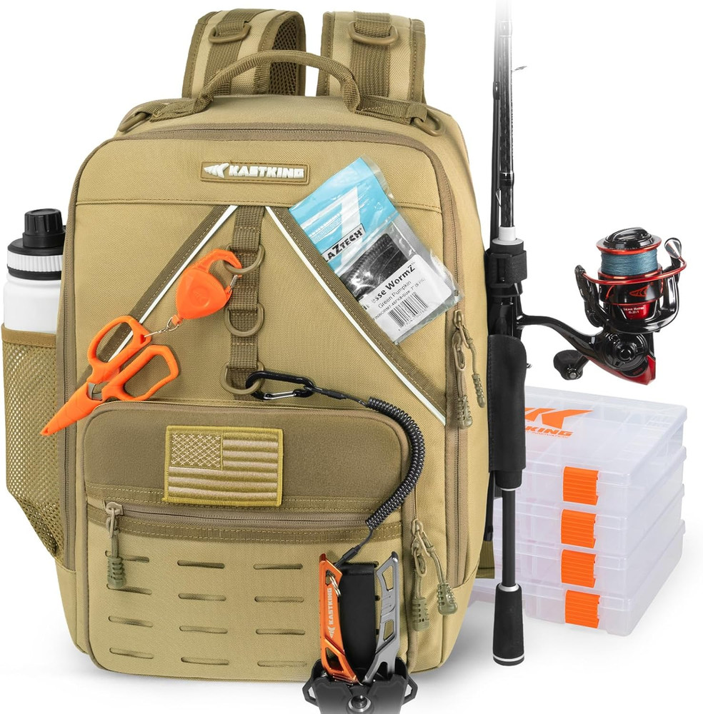 Kastking Karryall Fishing Tackle Backpack with Rod Holder 4 Tackle Boxes,40/26L
