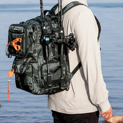 Baitspace Fishing Tackle Backpack with Removable Bait Binder,2 Rod Holders Stora