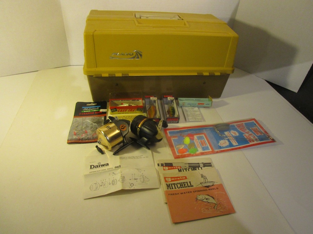 Vintage Plano Tackle Box 9108 Brown Tan w/ Fishing Lures ++++ Outdoors