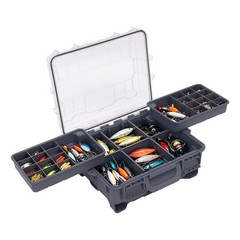 Fishing Tackle Box w/ Removable Tackle Tray Large Portable Utility Boxes Grey