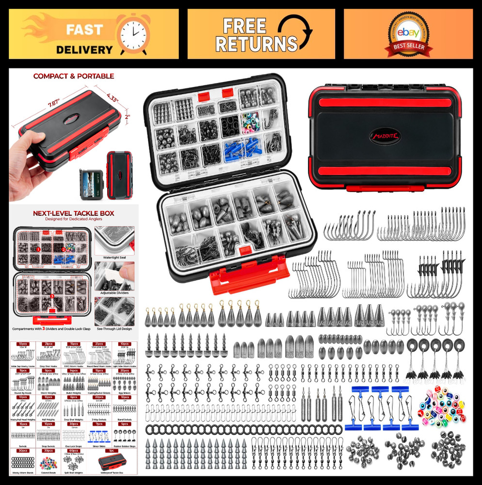 Compact Fishing Tackle Kit for Bass, Trout & Panfish | 19 Rigs, Watertight Box,