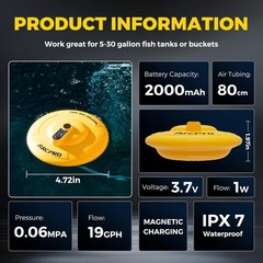 Floating Rechargeable Bait Bucket Aerator IPX7 Waterproof Ufo-Style Portable