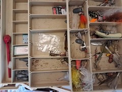 Tray Tackle Box Loaded w/Assorted Old & New Fishing Lures And Tools Ov