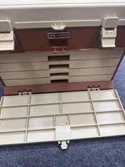 Vintage Plano 757 Tackle Box Fishing Storage Brown/Tan Made In USA 4 Drawers