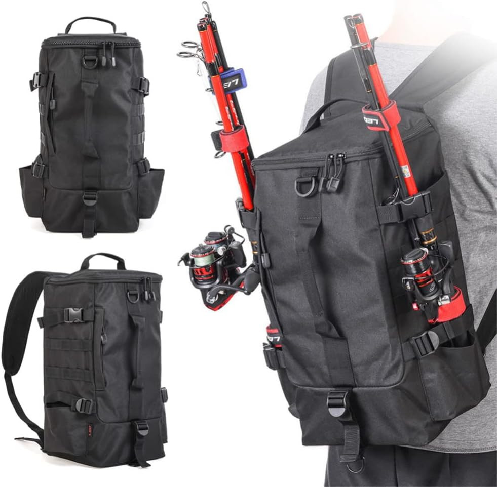 Fishing Backpack, 2 Fishing Rod Holders Fishing Tackle Backpack without 4 Tackle