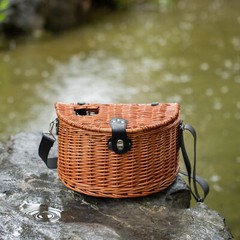 New Vintiquewise Wicker Fishing Creel with Faux Leather Shoulder Strap, QI003415