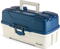 Three-Tray Tackle Box, Blue/White, Rust-Proof Brass Latch, Top-Access Tray with