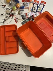 South Bend Wormgear Orange Tackle Box 88+Pieces Fishing Extra Accessories NEW