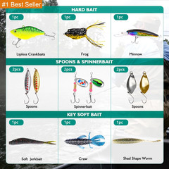 Fishing Lures – Tackle Box with Tackle Included, Fishing Kit with Vibs, Frogs, M