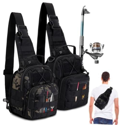 2 Pcs Small Fly Fishing Sling Waterproof Fishing Backpack Outdoor 600d Oxford