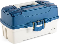 Three-Tray Tackle Box, Blue/White, Rust-Proof Brass Latch, Top-Access Tray with