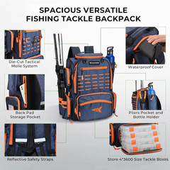 Bait Boss Fishing Tackle Backpack with Rod Holders-4 Tackle Boxes-Rain Cover,Sto