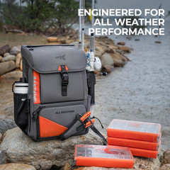 All Weather Fishing Tackle Backpack with 4 Waterproof Tackle Boxes & Removable R