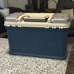 Plano 1274 Tackle Box Hard Plastic w/ Top & Front Compartments Blue/Beige/Gray