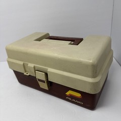 Vintage Plano Fishing Tackle Box Tan Brown Two Trays Plastic Travel Organizer