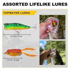 Fishing Lures Tackle Kit with Tackle Box, Bass Fishing Set Including Crankbaits