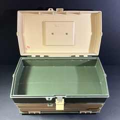 Vintage Plano 707 Tackle Box Tan/Green Gear Outdoors Handle 2 Drawer Storage USA