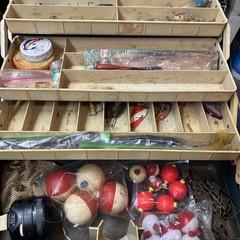 Plano Vintage Tackle Box 3 Tiers With Assorted Lures And Fishing Accessories