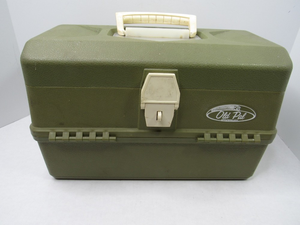 Vintage Old Pal Plastic Fishing Tackle Box 6 Dual Folding Trays USA GUC
