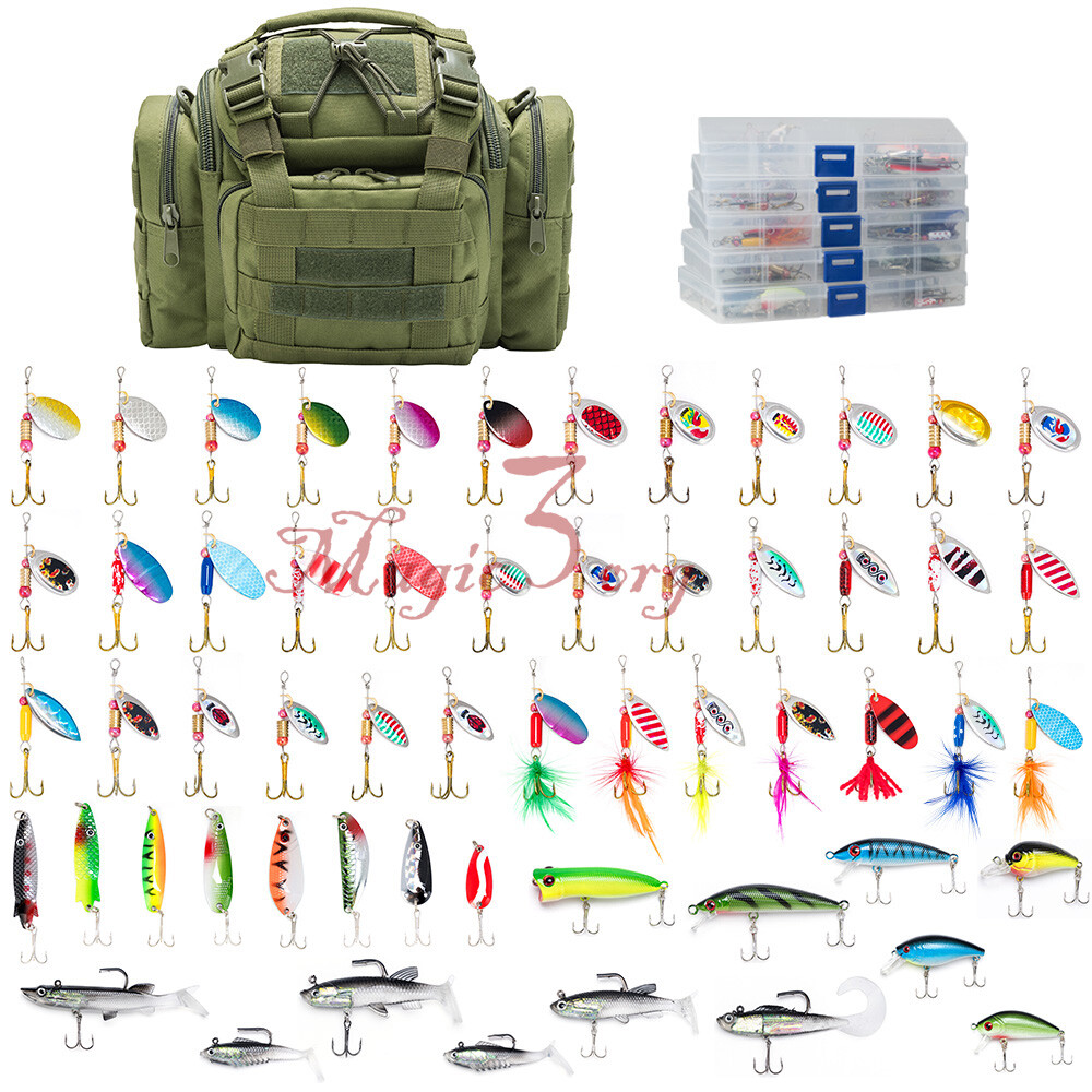 Fishing Tackle Bag 5 Tackle Boxes with 60 Fishing Lures Kit Included Tackle Set