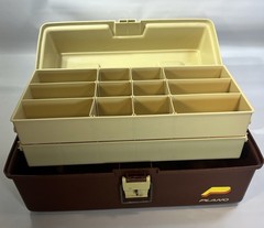 Vintage Plano 6800 Series Tackle Box Brown Cream Hard Plastic Fishing Organizer