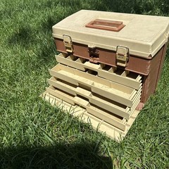 Vintage Plano 757 Tackle Box Fishing Storage Brown/Tan Made In USA 4 Drawers