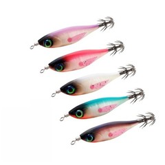 Round Belly 5g Wood Shrimp UV Glow Squid Bait Pack of 5 for Saltwater Angling