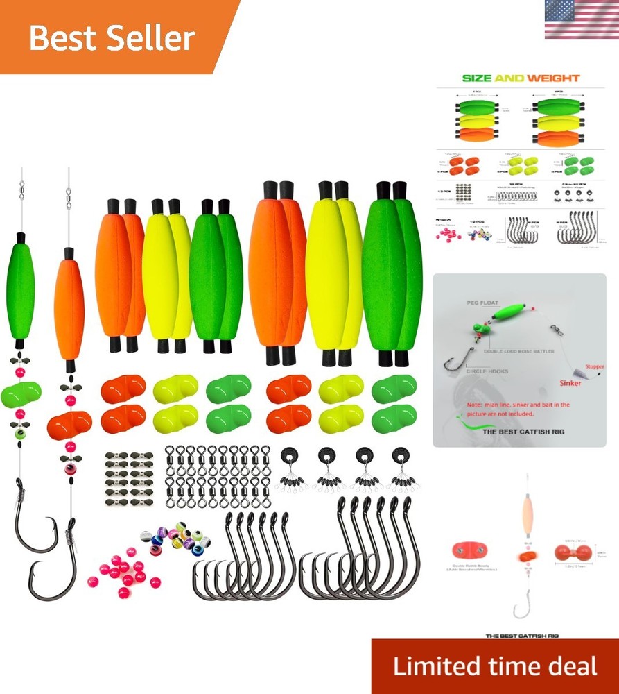 Versatile 126-Piece Catfish Rig Making Kit with High-Visibility Accessories
